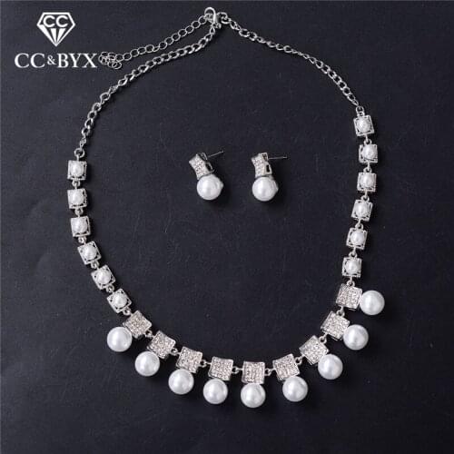CC Jewelry Sets Pearl Necklace Stud Earring Bridal Wedding Accessories For Women Romantic Gifts Jewellry Bijoux Wholesale TL189