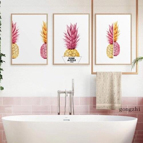 Golden Pink Pineapple Nordic Poster Abstract Pineapple Canvas Painting and Prints Bathroom Wall Art Pictures Living Room Decor