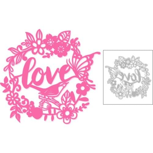 2020 New Valentine Metal Cutting Dies Circle Wreath and English Word Love Die Cut Scrapbooking For Craft Card Making no Stamps