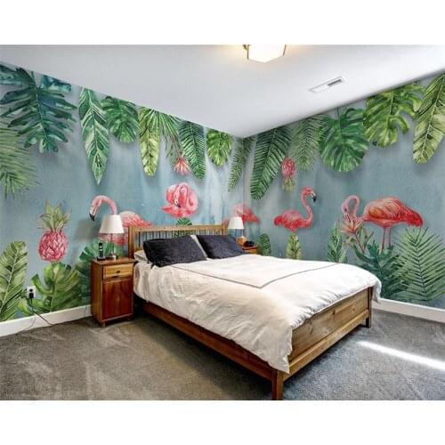 Wellyu Custom wallpaper 3D Photo Mural обои Scandinavian Simple Hand-painted Plant Flamingo Whole House Wallpaper papel de pared