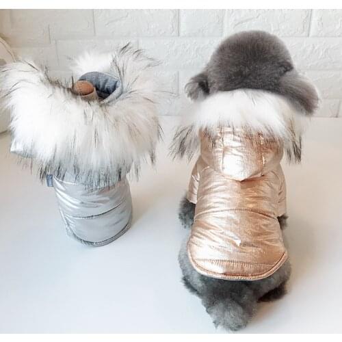 Winter Small Dog Clothes Big Fur Collar Puppy Coat Jacket French Bulldog Pet Dog Clothing Waterproof Hoody Outfits Dog Costume