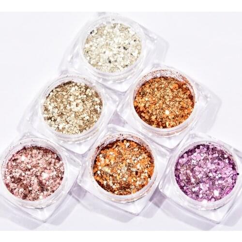 Mixed-Size Nail Art Glitter Holographic Flake Powder 6pcs/set Shiny Chunky Mylar Flake Holo Sparkly Spangle Nail Art Decor Flake