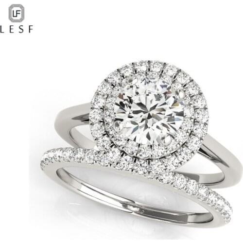 LESF Luxury Sona Simulated Diamond Ring Sets Engagement Fine Ring For Women Female Classic Vintage 925 Silver Ring Gift