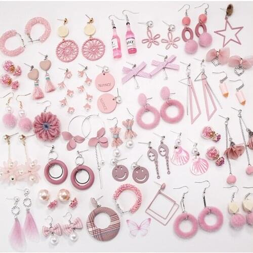 PINK COLLECTION Lovely Cute Girl Little Fairy Heart Geometric Sweet Pearl Petal Women Fashione Fine Earring Lady Student Sisters