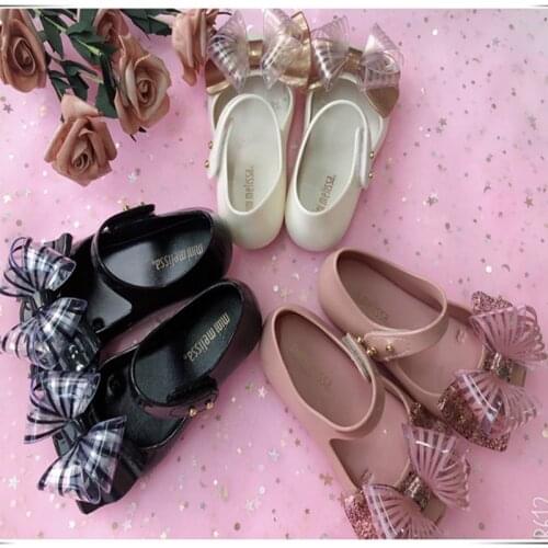 Mini Melissa princess Original Girl Jelly Sandals Bowknot Kids Sandals Children Beach Shoes Non-slip Melissa Toddler SH19104