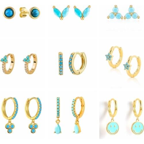 CANNER 2021 Trend Turquoises Stone Stud Earrings 925 Sterling Silver Small Earrings For Women Delicate Jewelry pendientes mujer