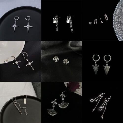 Harajuku Punk Titanium Steel Earrings Geometric Street Hip Hop Korean Silver Color Female and Male Universal Earrings Jewelry