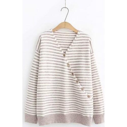 V-neck Striped Knitted Pullover Female Korean Long Sleeve All-match Casual Sweater Women College Style Fashion Student Top H9442