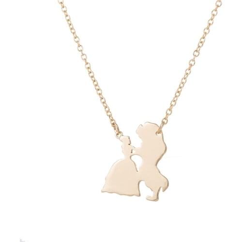 Yiustar New Style Necklace Movie Jewelry Beauty and the Beast Necklace Prince Princess Charm Pendant Necklace