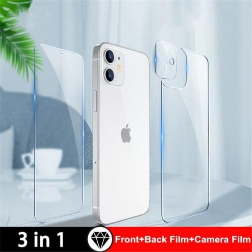 3 in 1 Front+Back+Camera Lens HD Tempered Glass For iPhone 12 Mini 12 11 Pro Max X XS MAX XR Clear Screen Protector Glass Film