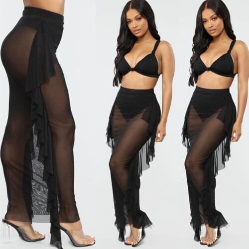 UK Women Chiffon Swimwear Bikini Summer Beach Sarong Dress Beachwear Cover Up Sexy appeal see-through pants