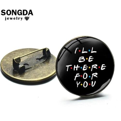 SONGDA Friends TV Show Brooches Metal Lapel Pin Cartoon Printed Glass Cabochon Denim Jackets Pins Anniversary Favorites Jewelry