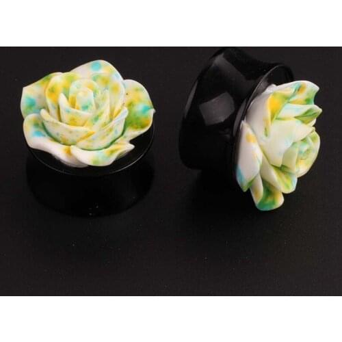 1 Pair 3D Carved Rose Flower Acrylic Ear Plug Ear Tunnel Expander Gauges Ear Pircing Stretcher Body Piercing Jewelry 8mm-25mm