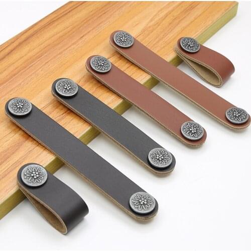 1PC Leather Door Handle Hidden Handles Cabinet Knob Single Hole Wardrobe Drawer Pulls Creative High Quality Furniture Hardware