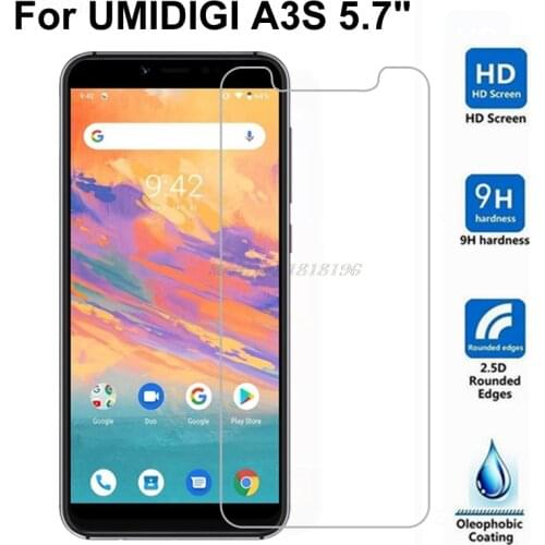 2PCS For Umidigi A3S Tempered Glass Umi A3s Glass Screen Protector Clear HD Protective 0.26mm Tempered Glass For Umi A 3 S 5.7"