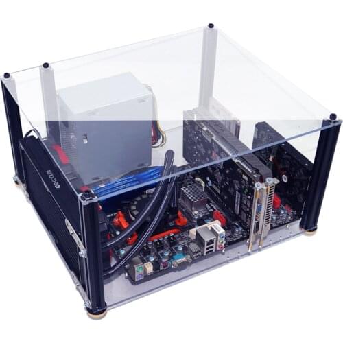 40 X 35cm DIY Open PC Case Transparent Acrylic MATX Chassis With 2 Blue Light Fan And Cover Computer Case Gaming