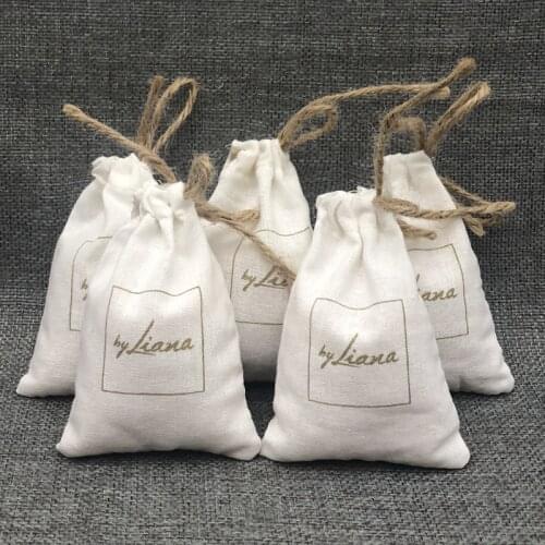 50PCS Linen Gift Bags Packing Jewelry Cosmetic Cotton Linen Drawstring Pouches Wedding Party Candy Sachet Print Logo Custom Sack
