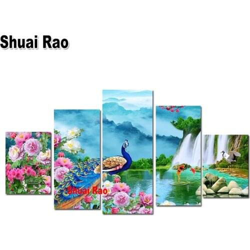 Peony Peacock 5d diy diamond painting 5 Pcs cross stitch full square/round drill mosaic diamond embroidery Chinese Landscape Art