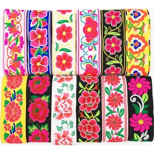 7M/Lot Width 5CM Lace Fabric Flower Sewing Applique Embroidered Webbing Headdress Garment Ribbon