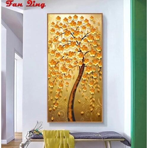 5D Diy Diamond Painting Golden Fortune Tree Flowers Embroidery Full Square Round Handmade Cross Stitch Rhinestone Wall Art Decor