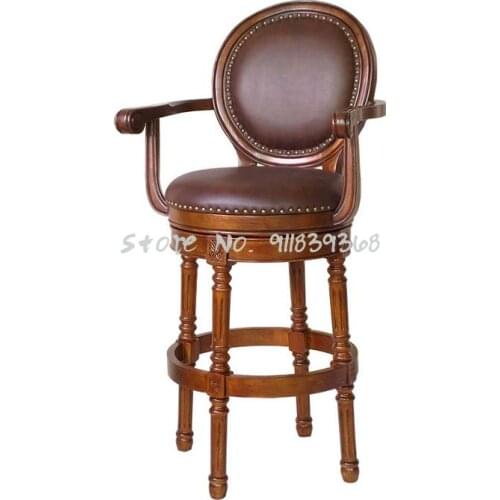 American Bar Chair, Bar Chair, Solid Wood Bar Stool, European Bar Chair, Retro Simple, High Foot Back Chair, Rotating High Stool