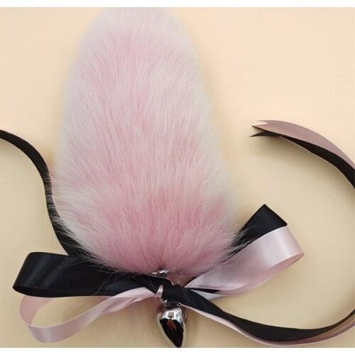 BDSM Big Dog Tail Pink Buttplug Anal Set Sex Toys For Women Men Bondage Fox Fur Pup Long Cat