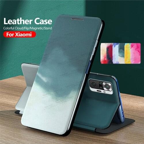 Colorful Cloud Leather Flip Case For Xiaomi Redmi Note 10 9 8 Pro 9A 9C 8A Poco M3 X3 Mi 10T Lite A3 Magnetic Cover Stand Coque