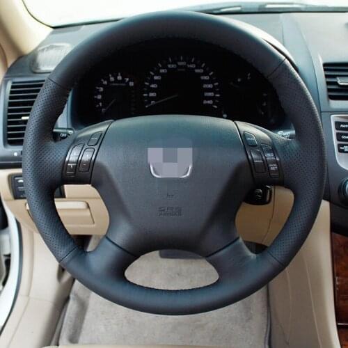 BANNIS Black Artificial Leather DIY Hand-stitched Steering Wheel Cover for Honda Accord 7 2004-2007