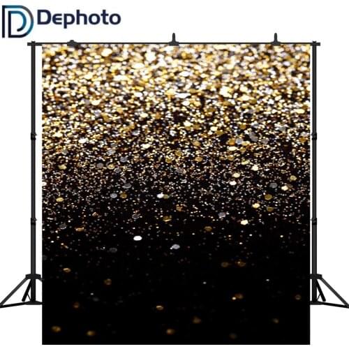 DePhoto Golden Glitter Sequin Spot Bokeh Black Photography Backdrop Birthday Party Photo Booth Background Studio Prop Decor
