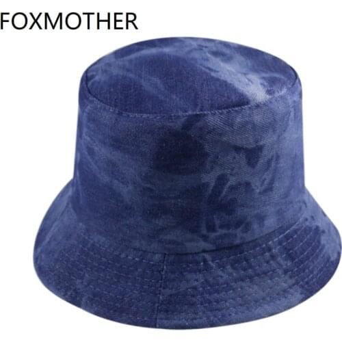 FOXMOTHER New Summer Casquette Gorras Panama Bucket Hat Men Women Summer Blue Denim Bucket Caps 2021