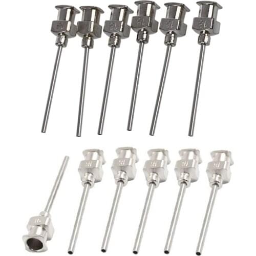 12x Stainless Steel Luer Lock Dispensing Needle Tip, 18 Gauge, 0.57mm ID x 1.18mm OD, & 16 Gauge, 0.89mm ID x 1.43mm OD