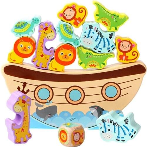 Bitable Paint Wooden Blocks Stacking Balance Game Boat Wave Base Animal Building Block Baby Children Education Toy