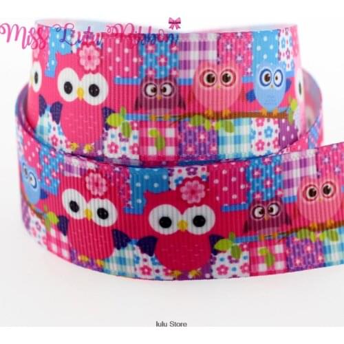 7/8"22 cartoon owl printed grosgrain ribbon 25mm 38mm diy handmade hair bows party decoration 50 yards