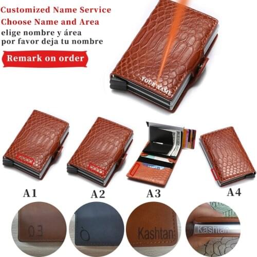 Name Engraved Wallet Card Holder Double Wallet Mens and Womens Money Bag Buckle Black PU Leather Wallet Smart Tri-fold Wallet