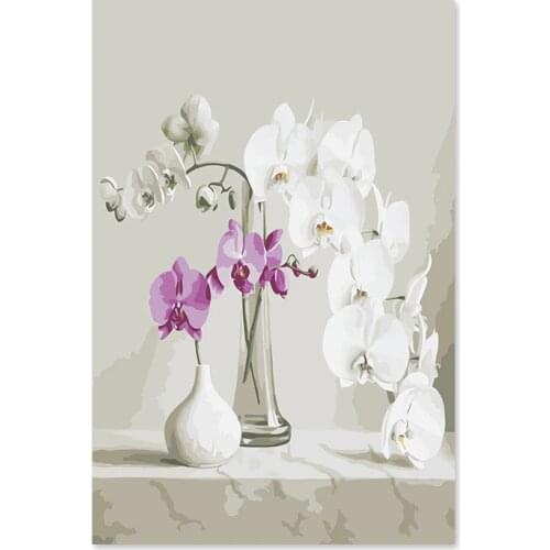 New 5d painting by numbers art paint by number of Phalaenopsis vase glass bottle ceramic white petals