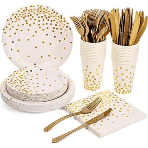 G6DA 150pcs Disposable Dinnerware Set Tableware Party Supplies 25 Guests Dinner Plates for Wedding Birthday Anniversary Party