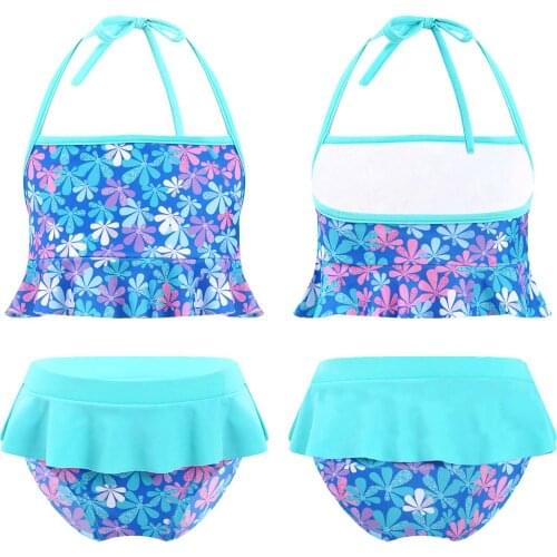 New 2021 Childrens Swimwear Two Piece Floral Print Swimsuit for Girls Summer Bikini Sets Kids Swimsuit Lovely Beach Bathing Set