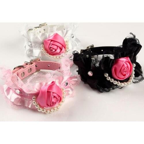 New design dos cats fashion lace pearl PU leather collar supplies doggy necklace products puppy collars accessories 1pcs S M