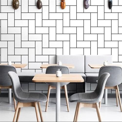WELLYU Nordic style wallpaper ins white brick clothing store black and white plaid wallpaper tea modern minimalist wallpaper