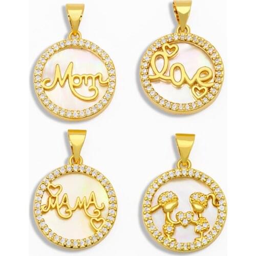 OCESRIO DIY Gold Mam Pendant White Stone Love Round Necklace Pendant Supplies For Handmade Jewelry Making Accessories pdta095