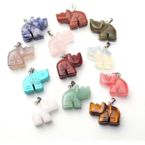 Wholesale 24pcs Carved Rhinoceros Health Care Natural Crystal Quartz Stone Reiki Healing Charms Pendants for Jewelry Making Free