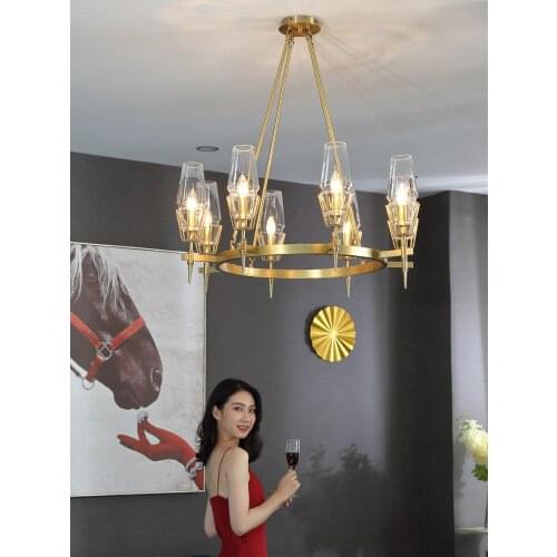 Post-modern minimalist copper chandelier creative living room glass lamp light luxury restaurant bedroom lighting