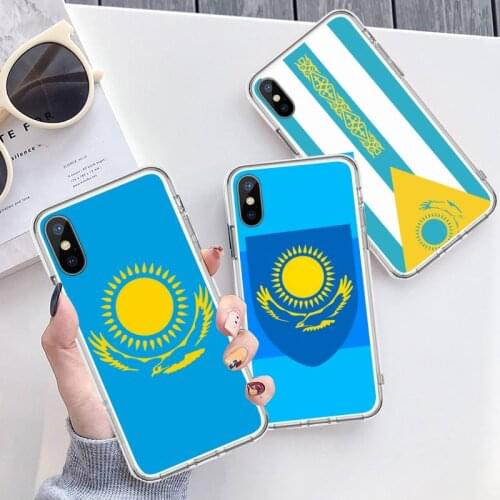 Kazakhstan flag Phone Case Transparent for iPhone 6 7 8 11 12 s mini pro X XS XR MAX Plus