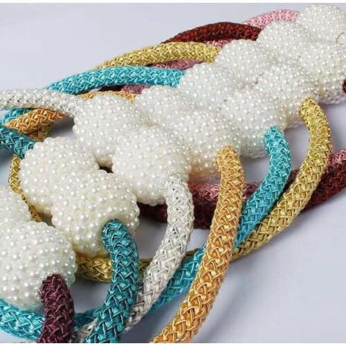 2Pcs Pearl Curtain Buckle Magnetic Curtain Clip Binding Rope Strap Buckle Decorative Pendant Tie Rope Curtain Accessories