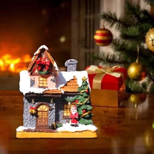 50LB Christmas Snow Glowing House Resin Desktop Ornaments with Lanterns Creative Christmas Model Decor for Home Indoor Desk
