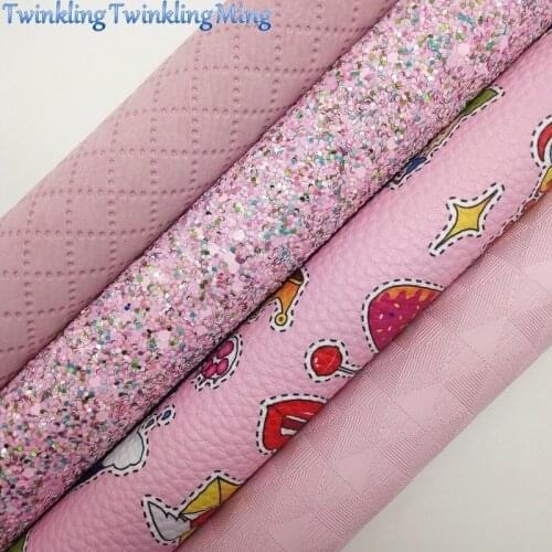 PINK Glitter Fabric, suede plaids Synthetic Leather, unicorn Faux Fabric Sheets For Bow A4 21x29CM Twinkling Ming XM012L