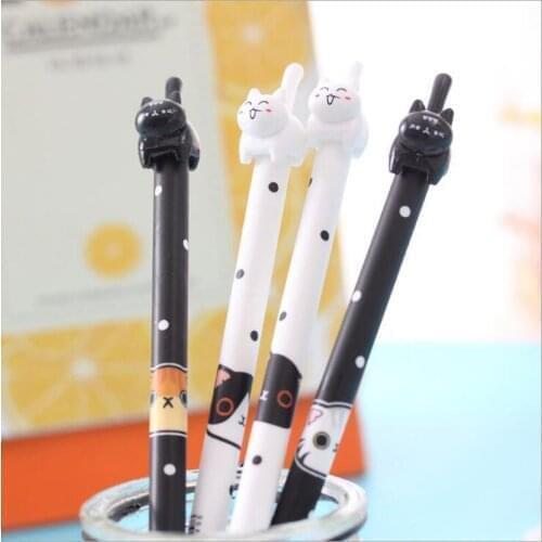 60pcs/lot Kawaii Tail black and white Cat design gel pen 0.38mm Black ink pen office school supplies stationery wholesale G179