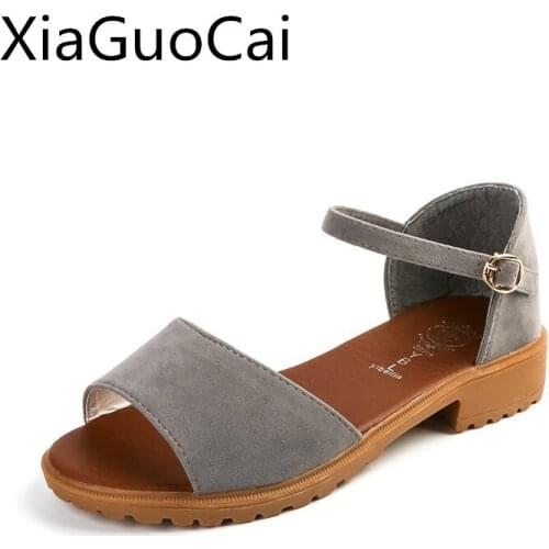 Summer Cutout One-line Buckle Women Flat Sandals Shallow Rubber Female Sandals Cover Heels Peep Toe Sandals