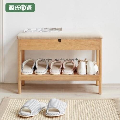 Genji wood language solid wood shoe changing stool soft bag cushion Nordic simple oak shoe stool household sitting shoe cabinet