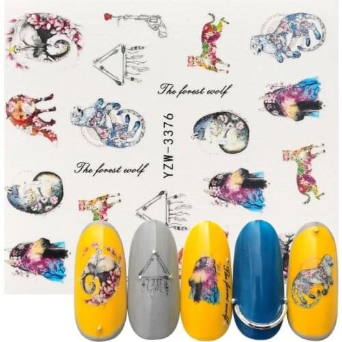 Wolf Nail Art Sticker Water Decal Slider Flower Elephant Leopard Tiger Animals Series Transfer Manicure Nail Art Decoration